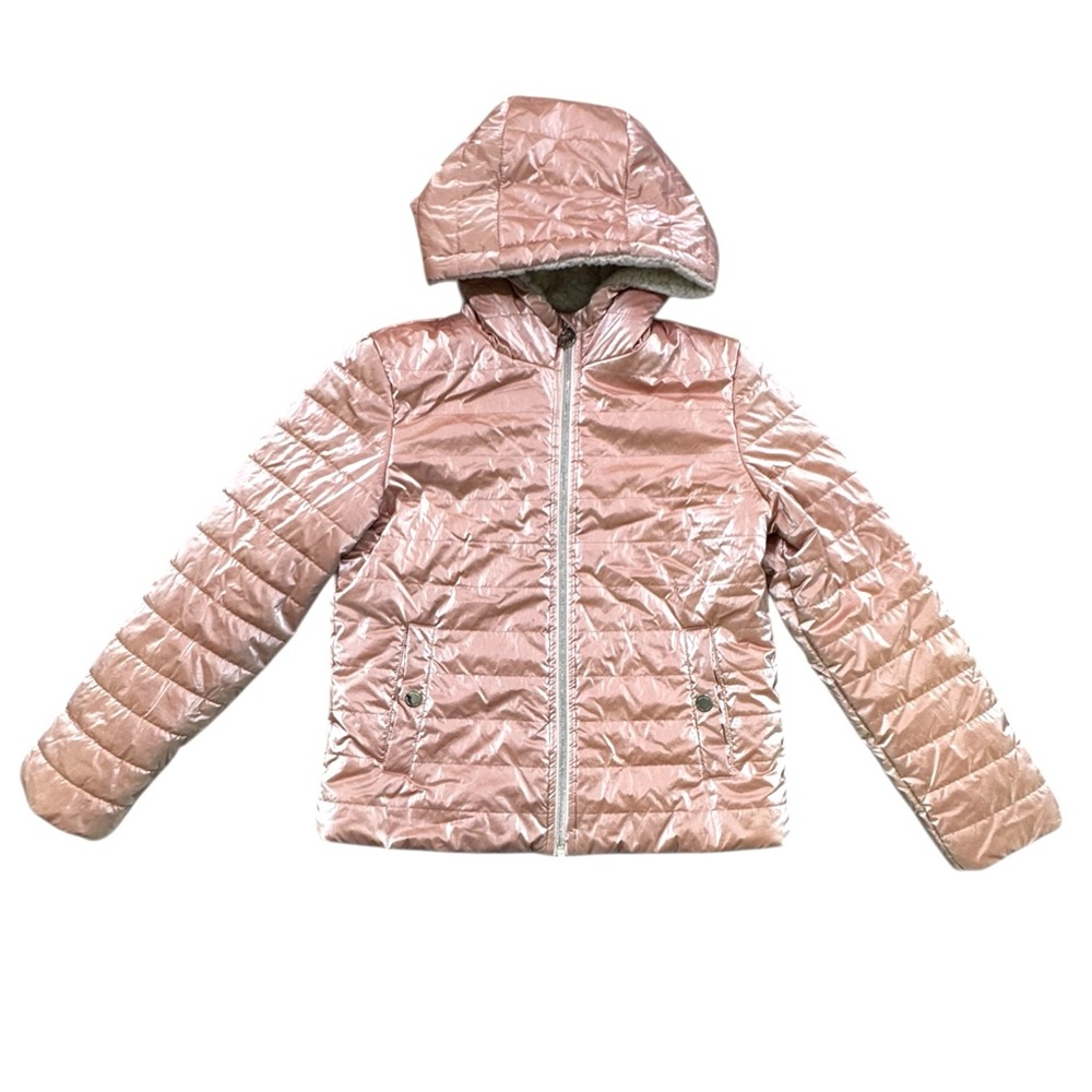 Michael Kors Girls Pink Puffer Hooded Jacket - Picture 3 of 6